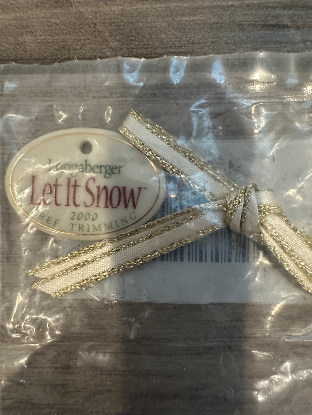 Longaberger Cream and Gold Trim Decorative Ribbon Accent 2000 Let It Snow NWT